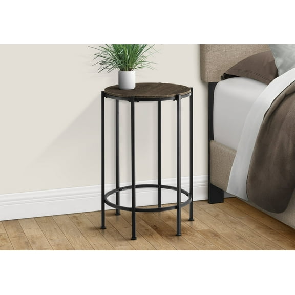 Nmkwnr Wood Top Side Table with Metal Frame, Round End Table for Living Room, Bedroom, Dark Brown