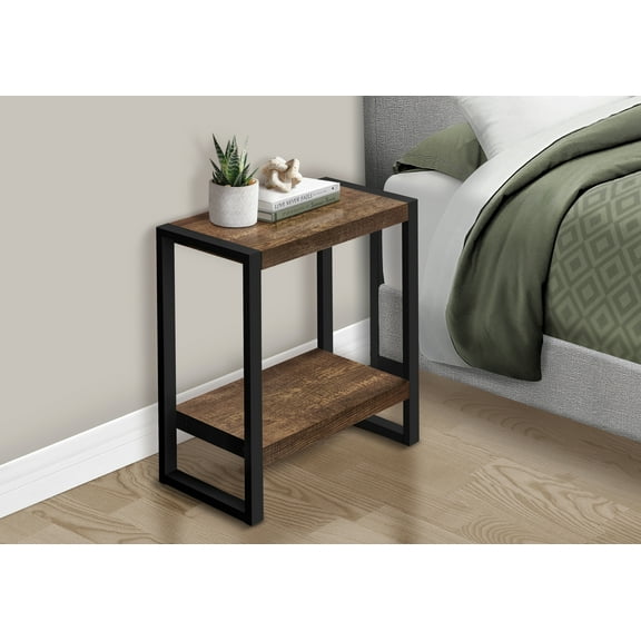 Nmkwnr Wood Top Side Table with Metal Legs, 2 Tiers End Table Nightstand for Living Room, Bedroom, Brown