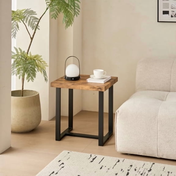 Nmkwnr Wood Top Side Table with Metal Legs, Rectangle Tea Table Sofa Table End Table for Living Room, Office, Brown