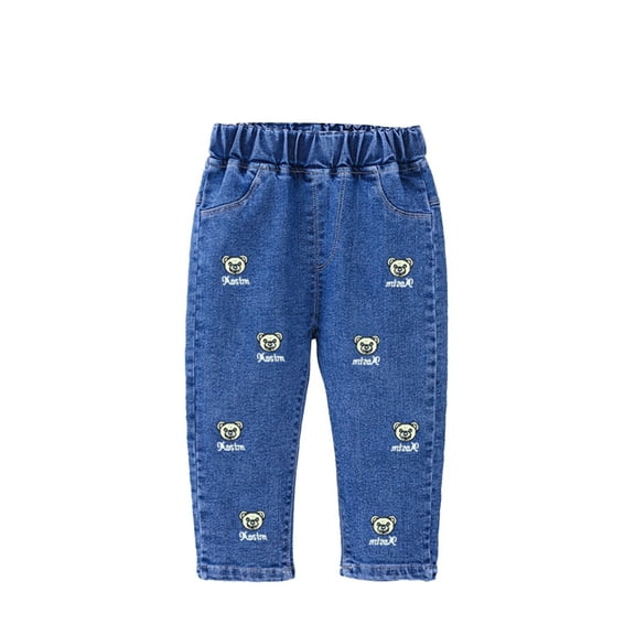 Nmmacb 1-6T Baby Girls Spring Jeans Denim Pants Cartoon Printing Leggings Little Girls Tights 1-6T