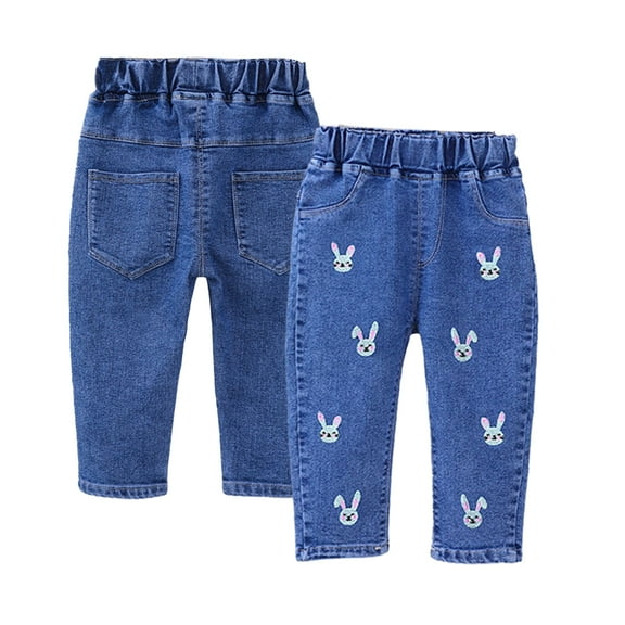Nmmacb 1-6T Baby Girls Spring Jeans Denim Pants Cartoon Printing Leggings Little Girls Tights 1-6T