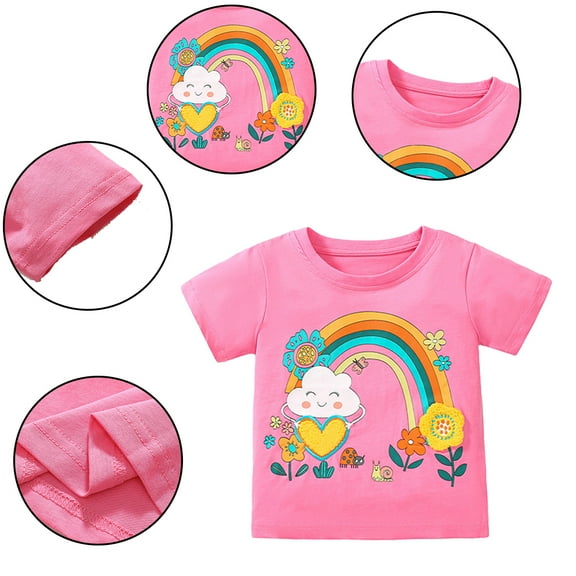 Nmmacb Baby Kids Girls Summer T-Shirts Toddler Short Sleeve Cotton Top Tees Cartoon Crewneck T-Shirts for 2-8Y