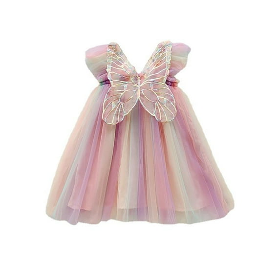 Nmmacb Girls Mesh Princess Dresses Short Sleeve Party Dress Baby Summer Sweet Sundress Peplum Dresses for Toddler Kids 18 Months -6 Years