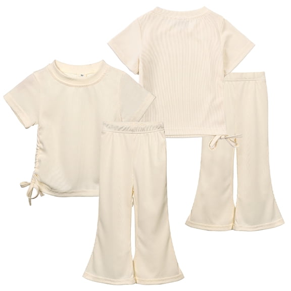 Nmmacb Kids Baby Girls T-Shirt Flare Pants Outfit Short Sleeve T-shirt Tops Bell-Bottom Flared Pants Sets Spring Summer Clothes for 1-10T