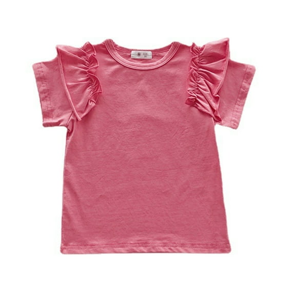 Nmmacb Kids Girls T-Shirt Summer Solid Color Tee Short Sleeve Top Short Sleeve Ruffle Sleeve Tee Size 1-9Y
