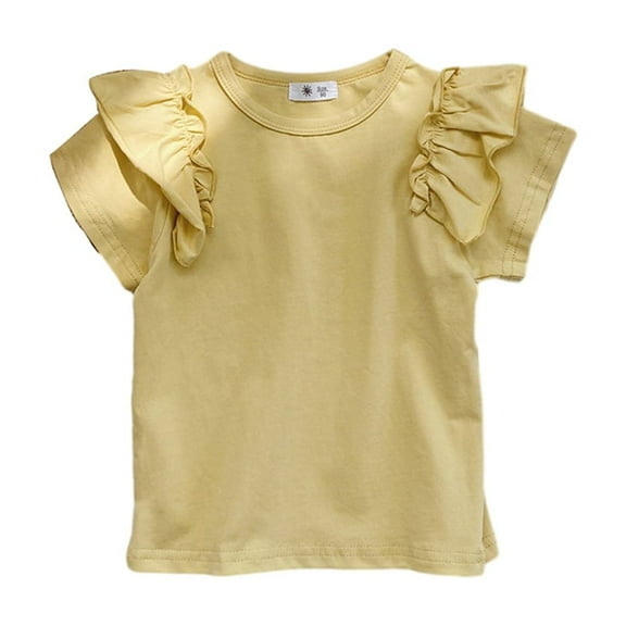 Nmmacb Kids Girls T-Shirt Summer Solid Color Tee Short Sleeve Top Short Sleeve Ruffle Sleeve Tee Size 1-9Y