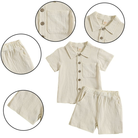 Nmmacb Toddler Baby Boys Shorts Set Solid Color Shirt Short Sleeve Button Down Top Shorts Summer Outfits Clothes 6M-4 Years
