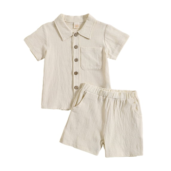 Nmmacb Toddler Baby Boys Shorts Set Solid Color Shirt Short Sleeve Button Down Top Shorts Summer Outfits Clothes 6M-4 Years