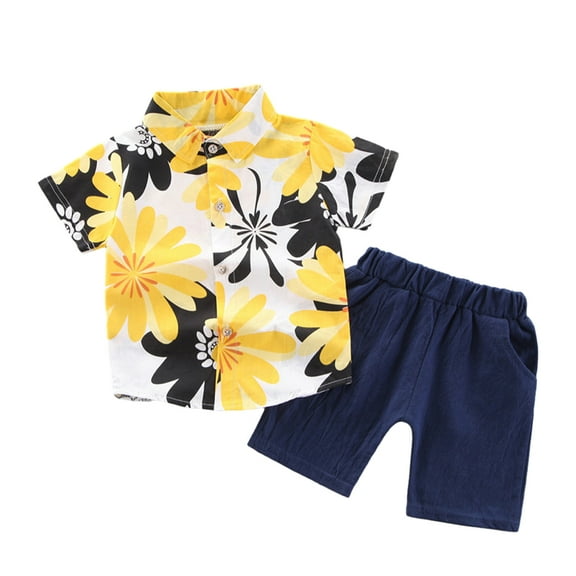 Nmmacb Toddler Baby Boys Summer Outfits 1-5T Boys Hawaiian Shirt and Shorts Button Down Floral Blouse Set
