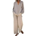 thumbnail image 1 of Nmmued Linen Sets for Women 2 Piece, Pants Sets Women 2 Piece Outfits, Gauze Sets for Women 2 Piece, Travel Outfits for Women, Linen Pants Set, Beige L, 1 of 4