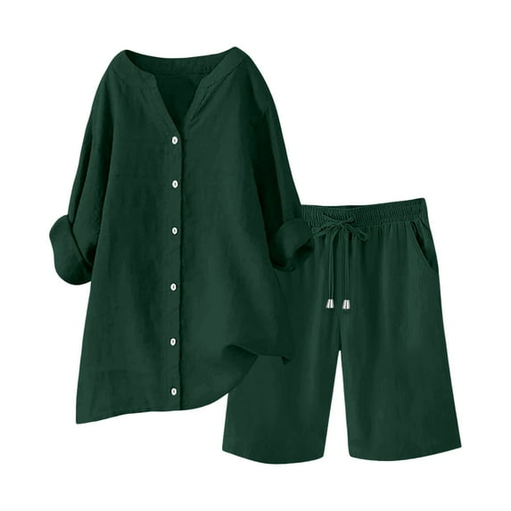 Nmmued Lounge Sets for Women, Linen Sets for Women 2 Piece, Womens Short Sets, Loungewear, Gauze Sets for Women 2 Piece, Green 4XL