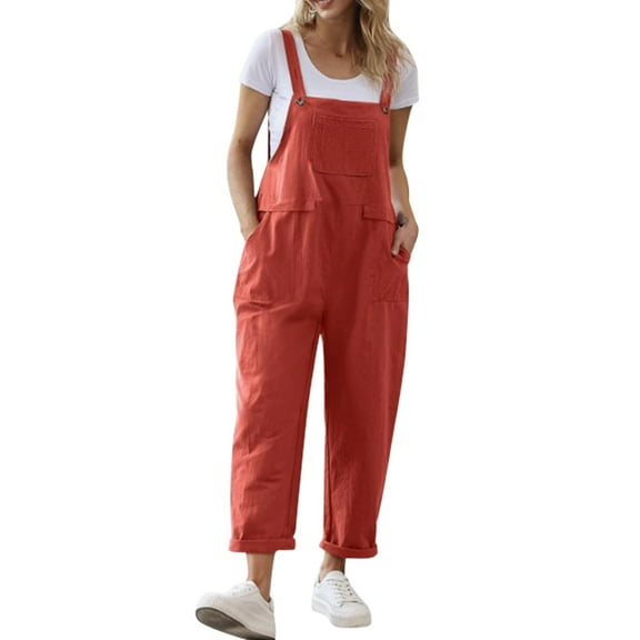 Nmmued Overalls for Women Loose Fit, Linen Overalls for Women, Bib Overalls Women, Baggy Overalls for Women, Wide Leg Overalls for Women, Watermelon Red XL