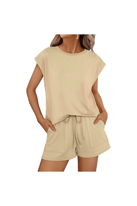Short Sets for Women, Two Piece Sets for Women Summer, Tank Top and Shorts Set Women, Loungewear, Matching Sets Women Clothing, Khaki L