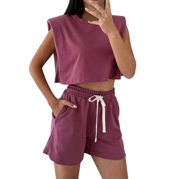 Nmmued Two Piece Short Set for Women, Workout Sets for Women, Tank and Shorts Set Women, Athleisure Sets Women, Summer Sets for Women, Red M