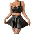 thumbnail image 1 of Nmmued Two Piece Skirt Set for Women, Mini Skirt Set, Leather Skirt Set, Leather Camisole Tops for Women, Pleated Skirts for Women, Black L, 1 of 8