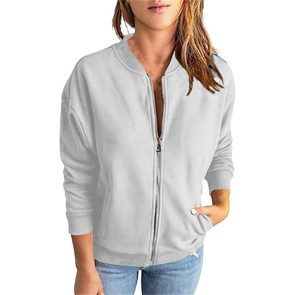 Nmmued Zip Up Sweatshirt Women, Womens Sweatshirts No Hood, Lightweight Jacket Women, Workout Jackets for Woman, Lightweight Sweatshirts for Women, Light Gray L
