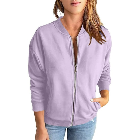 Nmmued Zip Up Sweatshirt Women, Womens Sweatshirts No Hood, Lightweight Jacket Women, Workout Jackets for Woman, Lightweight Sweatshirts for Women, Light Purple 3XL
