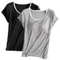 thumbnail image 1 of Nmnitkp 2PC Basic Tops for Woman Short Sleeve Pajamas Solid Color Round Tie Breast Pad Breathable and Comfortable Sleepwear With Built In Bra Home Wear Short Sleeve Plus Size Sleepwear, 1 of 2