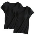 thumbnail image 1 of Nmnitkp 2PC Basic Tops for Woman Short Sleeve Pajamas Solid Color Round Tie Breast Pad Breathable and Comfortable Sleepwear With Built In Bra Home Wear Short Sleeve Plus Size Sleepwear, 1 of 5