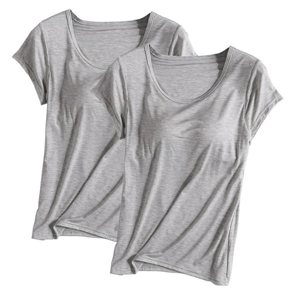 Nmnitkp 2PC Basic Tops for Woman Short Sleeve Pajamas Solid Color Round Tie Breast Pad Breathable and Comfortable Sleepwear With Built In Bra Home Wear Short Sleeve Plus Size Sleepwear