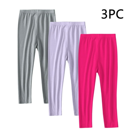Nmnitkp 3 Pack Girls Leggings Tights Soft Comfortable Pants for Kids Stretchy Ankle Length Athletic Yoga Purple,3 Years
