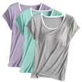 thumbnail image 1 of Nmnitkp 3PC Basic Tops for Woman Solid Color Breathable and Comfortable Round Neck with White Edge Breast Pad Short Pajamas with Sleepwear with Built In Bra Home Wear Short Sleeve Pajamas, 1 of 2