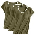 thumbnail image 1 of Nmnitkp 3PC Summer Pajamas for Women Solid Color Round Neck Breathable and Comfortable Pajamas Home Wear Short Sleeve Pajamas，Sleepwear With Built In Bra, 1 of 2