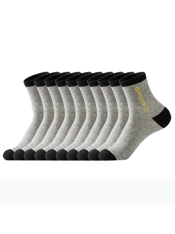 5 Pairs Men's Performance Cotton Moisture Wick Sports Hiking Workout Training Athletic Cushion Crew Socks For Men Deodorant and Sweat-Wicking Fabric Mens Socks Antibacterial Breathable Socks