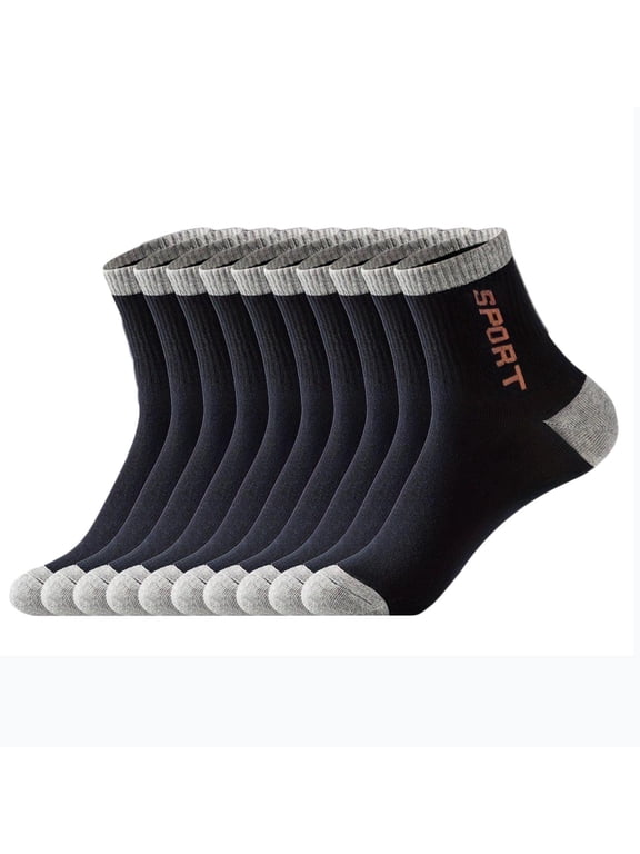 5 Pairs Men's Performance Cotton Moisture Wick Sports Hiking Workout Training Athletic Cushion Crew Socks For Men Deodorant and Sweat-Wicking Fabric Mens Socks Antibacterial Breathable Socks