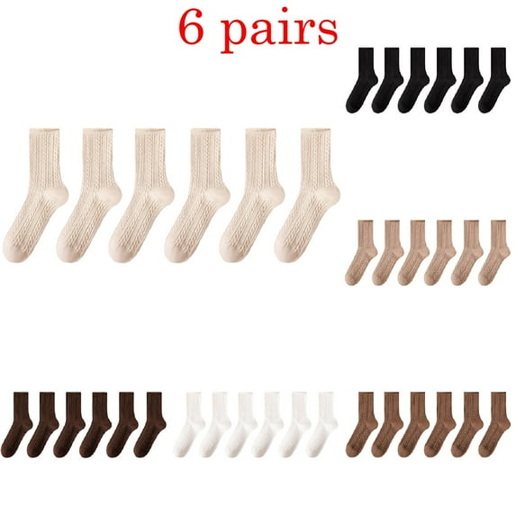 Nmnitkp 6 Pairs Socks for Women Cotton Solid Color Socks - Crew Socks for Women Antibacterial Womens Socks Deodorant and Sweat-Wicking Fabric Socks Casual Cotton Socks Soft Breathable Dress Sock