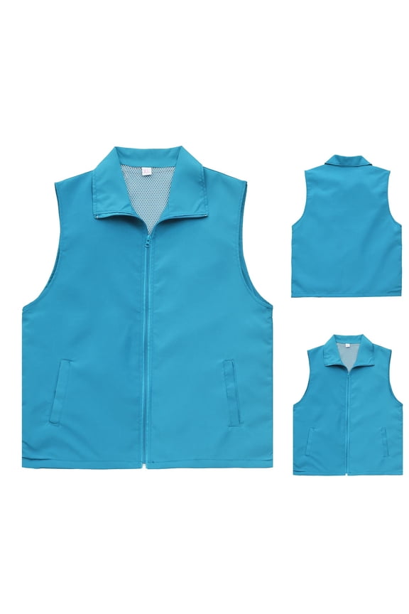 Adult Volunteer Activity Vest Supermarket Uniform Vests Clerk Workwear Chalecos Workwear Waistcoat Solid Color Zipper Pocket Blue,XL