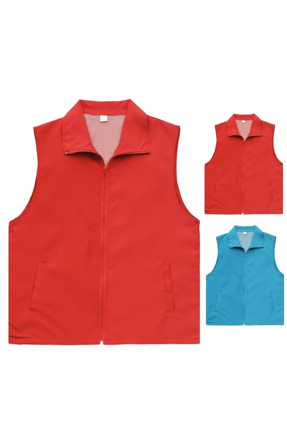 Adult Volunteer Activity Vest Supermarket Uniform Vests Clerk Workwear Chalecos Workwear Waistcoat Solid Color Zipper Pocket Red,L