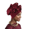 thumbnail image 1 of Nmnitkp African Women Turban Caps Beanie Twist Headscarf Pre-Tied Double Twisted Braid Hair Cover Wrap Hat Chemo Cancer Cap Wine, 1 of 4