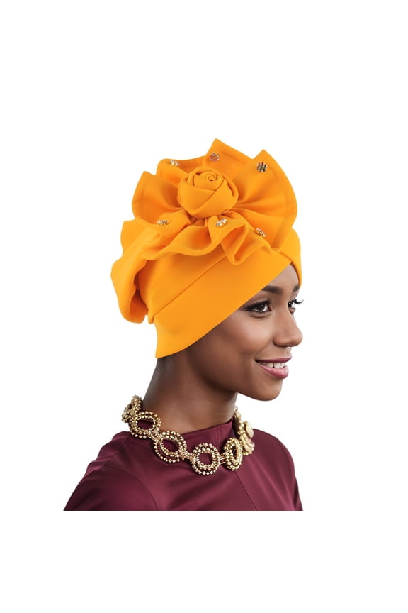 African Women Turban Caps Beanie Twist Headscarf Pre-Tied Double Twisted Braid Hair Cover Wrap Hat Chemo Cancer Cap Yellow