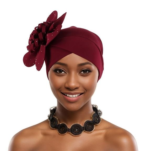 Nmnitkp African Women Turban Caps Pre-Tied Twisted Turbans Head Scarf for Women Hair Wraps Cover Beanie Cancer Chemo Headwear Wine