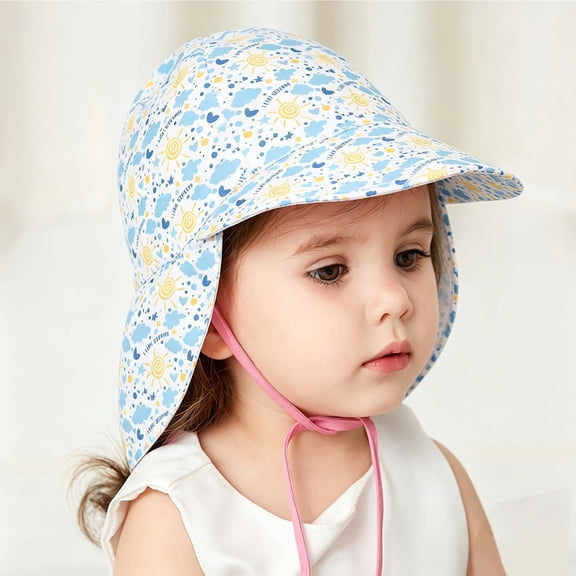 Nmnitkp Baby Sun Hat with Neck Flap UPF 50+ Toddler Sun Protection Hat 0-6 Years Breathable Adjustable Wide Brim Bucket Hat for Boys Girls Beach Swimming Outdoor Play