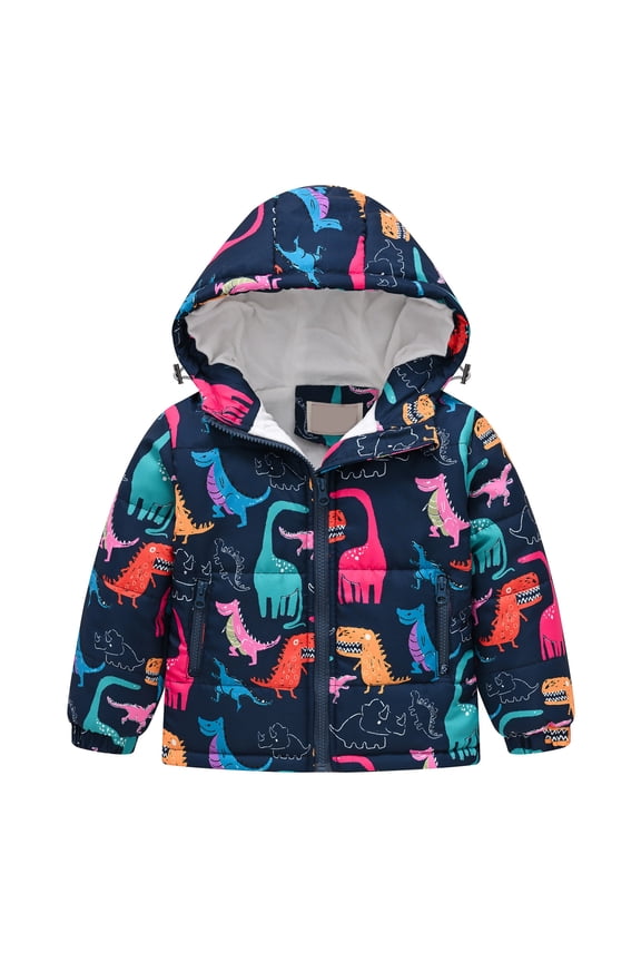 Baby Winter Jacket Cute Cartoon Printed Cotton Liner Fleece Hoodie Coat & Toddler Baby Boys Girls Flower Print Plush Cute Winter Thick Casual Keep Warm Hooded Coat Jacket 1-5T