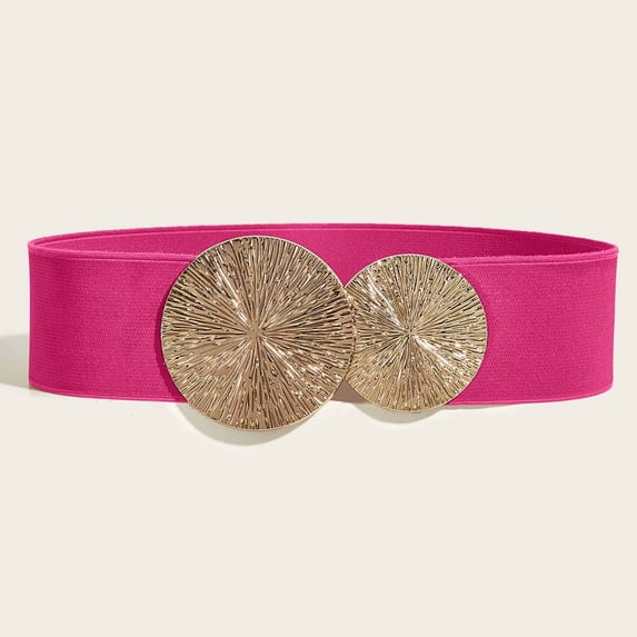 Nmnitkp Belts for Women Elastic Waist Cincher Belt, Large Textured Metal Buckle Stretch Waistband for Dresses, Coats, Casual & Formal Outfits Hot Pink,Free Size