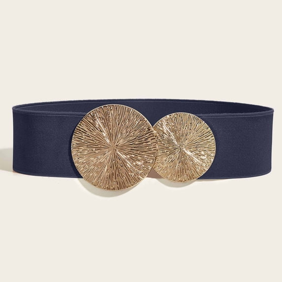 Nmnitkp Belts for Women Elastic Waist Cincher Belt, Large Textured Metal Buckle Stretch Waistband for Dresses, Coats, Casual & Formal Outfits Navy,Free Size
