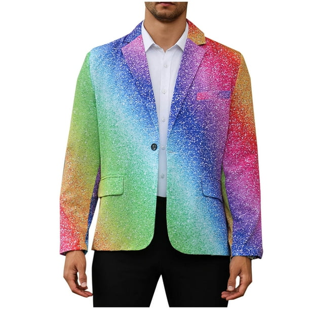 Nmnitkp Blazer for Men One Button Rainbow-Colored Suit