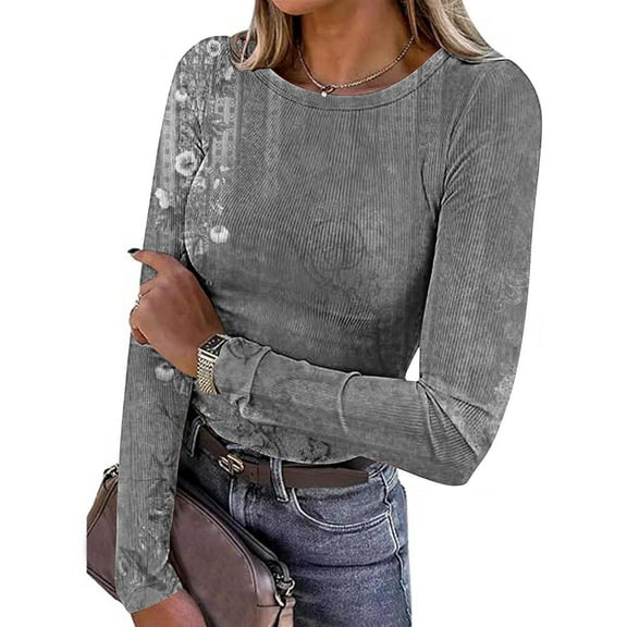 Nmnitkp Blouses for Women Dressy Casual Crewneck Rib Knit Slim Fit Shirts Basic Tee Tops 2025 Casual T-Shirt Going Out Workout Womens Tops Work Shirts Gray,2XL