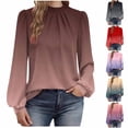 thumbnail image 1 of Nmnitkp Boho Tops For Women Fall Pleated Crew Neck Tunic Tops Loose Fit Dressy Casual Blouses Tshirts Brown,L, 1 of 6