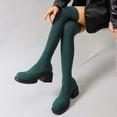 thumbnail image 1 of Nmnitkp Boots for Women Fashion Casual Winter Mesh Elastic Stockings Boots Solid Color Round Toe Chunky Heel High Heel Over-The-Knee Boots Green,42, 1 of 7
