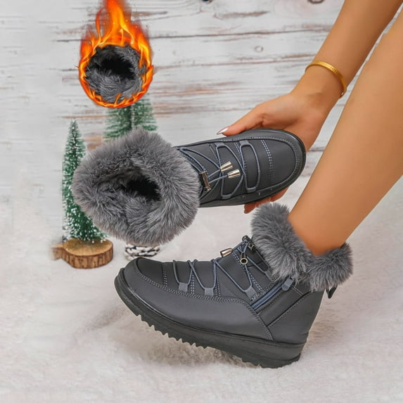 Nmnitkp Boots for Women Fashion Casual Winter Solid Color Thickened Velvet Boots Mid-Calf Snow Boots Gray,40