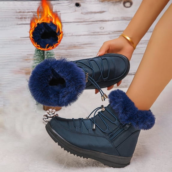 Nmnitkp Boots for Women Fashion Casual Winter Solid Color Thickened Velvet Boots Mid-Calf Snow Boots Navy,40
