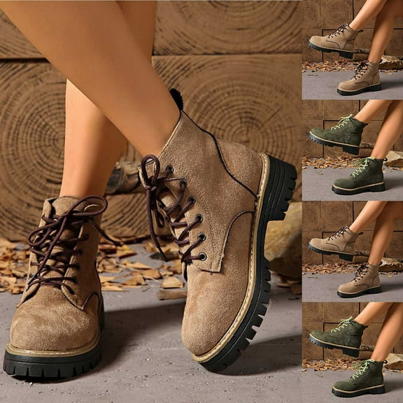 Nmnitkp Boots for Women Fashionable Casual Mid Tube Versatile Lazy Style Round Head Thick Sole Thick Heel Up Boots Brown,36