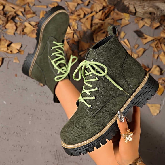 Nmnitkp Boots for Women Fashionable Casual Mid Tube Versatile Lazy Style Round Head Thick Sole Thick Heel Up Boots Green,38