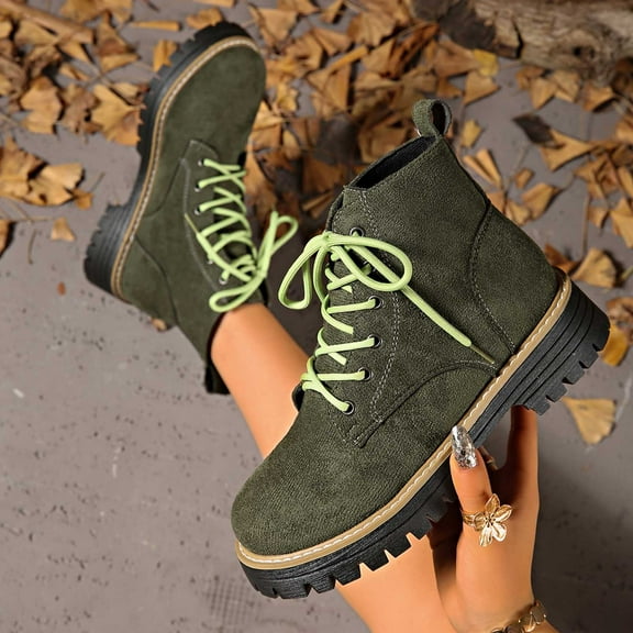 Nmnitkp Boots for Women Fashionable Casual Mid Tube Versatile Lazy Style Round Head Thick Sole Thick Heel Up Boots Green,39