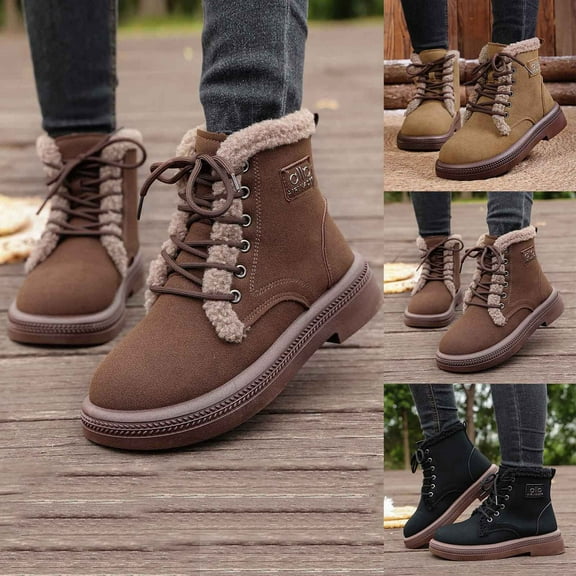 Nmnitkp Boots for Women Fashionable Casual Round Head Versatile Up Letter Print With Warm Fall Boots Coffee,36