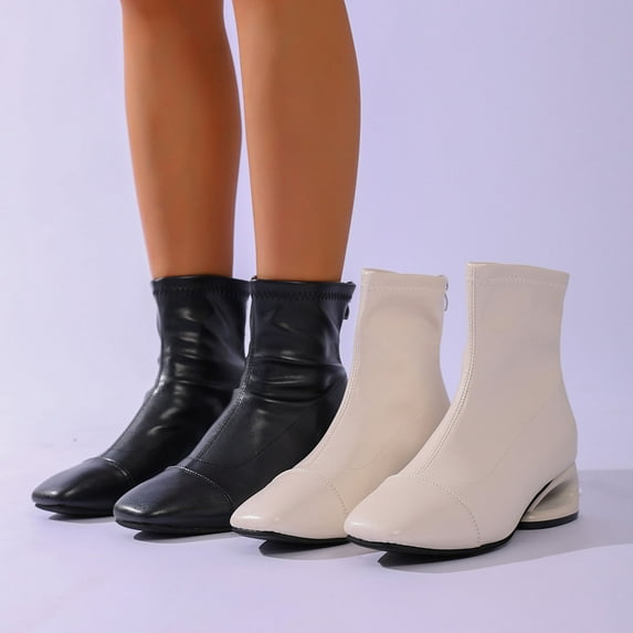 Nmnitkp Boots for Women - Fashionable Casual Winter Knee-High Boots, Solid Color Square Toe with Rear Zipper & Special-Shaped Low Heel Black,36